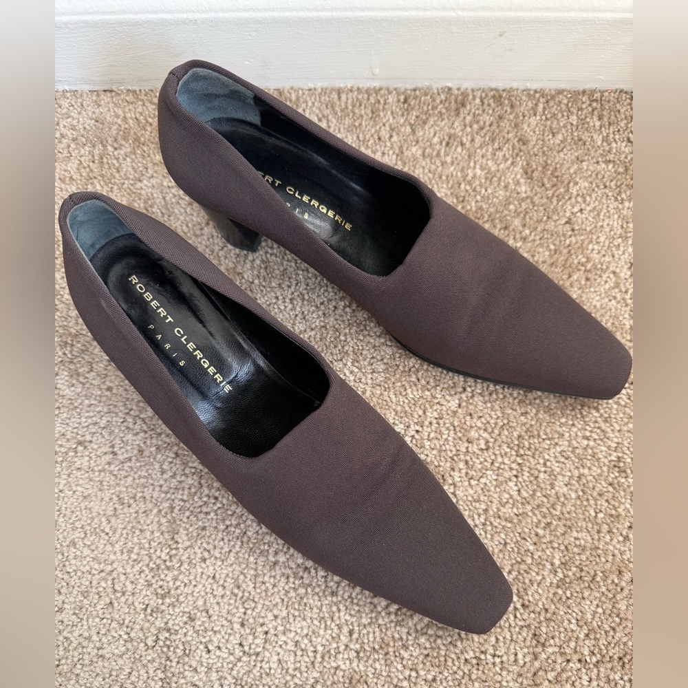 Robert Clergerie Paris Brown Fabric Square Toe Pumps